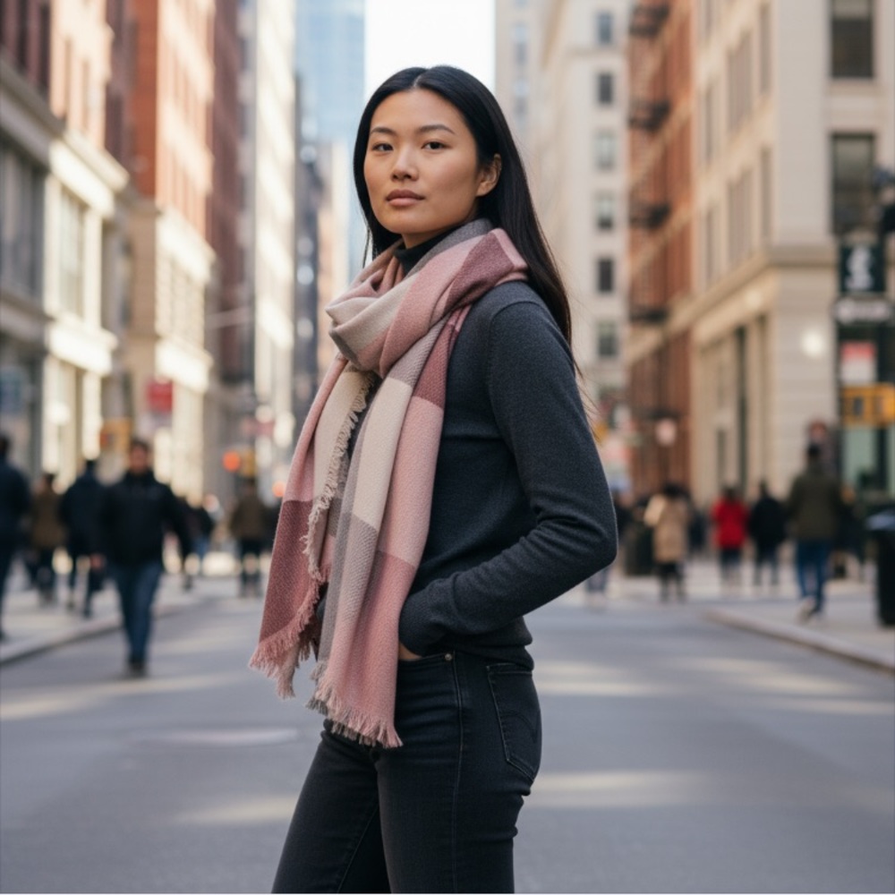 Madewell Knit Buffalo Plaid Blanket Scarf Wrap Shawl